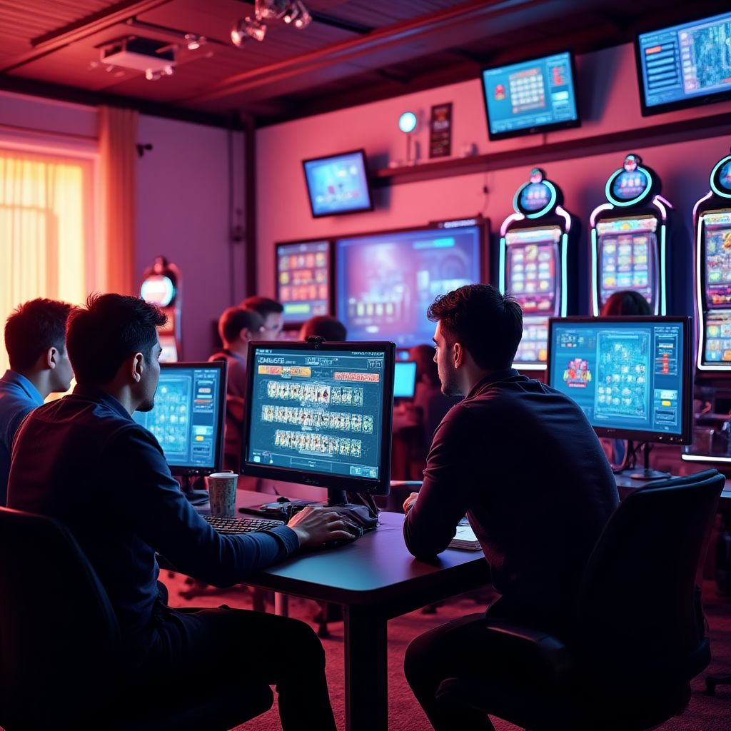 People enjoying social casino games together